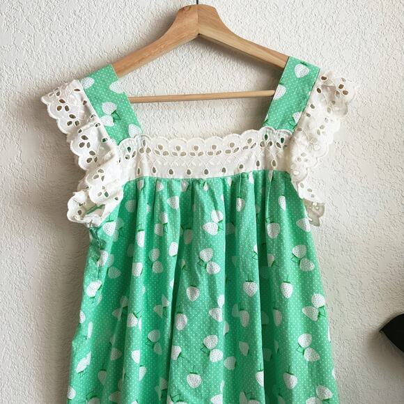 VTG Pinafore Dress Small? Novelty Strawberry Print Retro Cottage Prairie Coquett - Picture 5 of 7